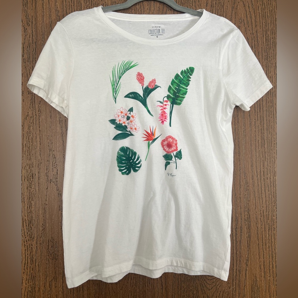 J. Crew White Tee with Tropical Floral Print